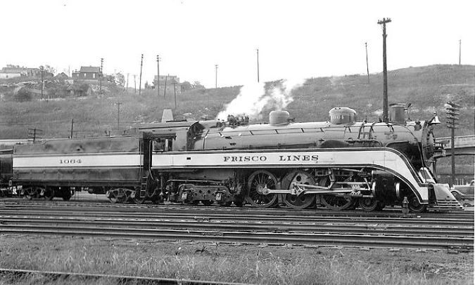 A Frisco steam locomotive in 1946