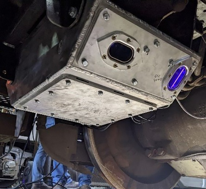 ODIN unit mounted beneath a locomotive. ODIN unit mounted beneath a locomotive.